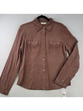 Vintage Western Corduroy Button Up Shirt M Brown Embroidered Rodeo Cowboy Retro